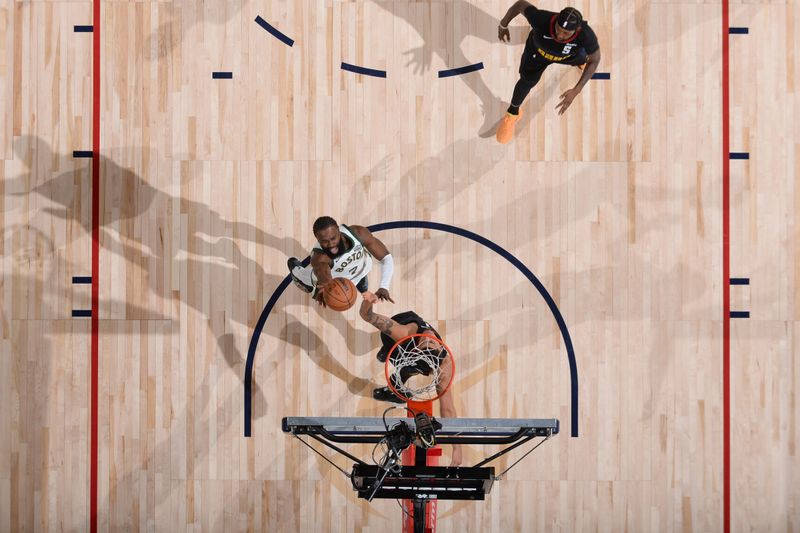 DENVER, CO - MARCH 7: Jaylen Brown #7 of the Boston Celtics drives to the basket during the game against the Denver Nuggets on March 7, 2024 at the Ball Arena in Denver, Colorado. NOTE TO USER: User expressly acknowledges and agrees that, by downloading and/or using this Photograph, user is consenting to the terms and conditions of the Getty Images License Agreement. Mandatory Copyright Notice: Copyright 2024 NBAE (Photo by Bart Young/NBAE via Getty Images)