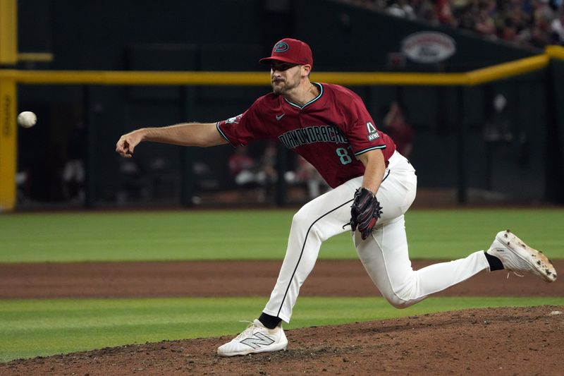 Jul 11, 2024; Phoenix, Arizona, USA; Arizona Diamondbacks pitcher Ryan Thompson (81) throws against the Atlanta Braves in the eighth inning at Chase Field. Mandatory Credit: Rick Scuteri-USA TODAY Sports