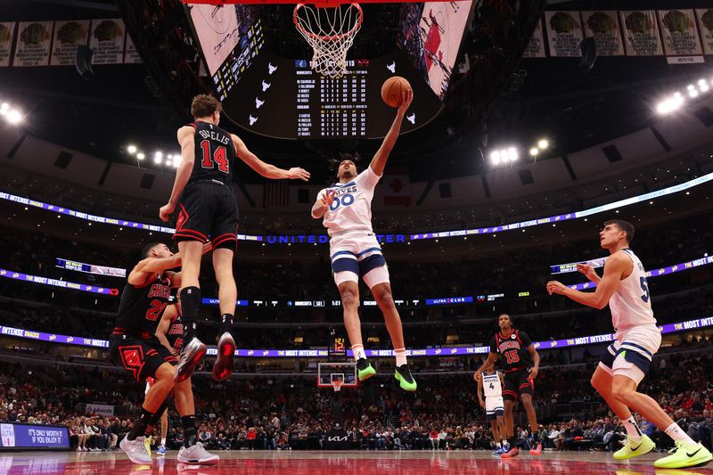 CHICAGO, ILLINOIS - NOVEMBER 07: Terrence Shannon Jr. #00 of the Minnesota Timberwolves goes up for a layup against the Chicago Bulls at the United Center on November 07, 2024 in Chicago, Illinois. NOTE TO USER: User expressly acknowledges and agrees that, by downloading and or using this photograph, User is consenting to the terms and conditions of the Getty Images License Agreement.  (Photo by Michael Reaves/Getty Images)