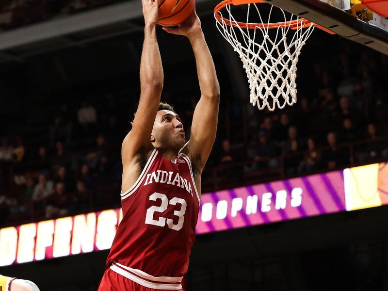 Jan 25, 2023; Minneapolis, Minnesota, USA; Indiana Hoosiers forward Trayce Jackson-Davis (23) dunks against the Minnesota Golden Gophers during the second half at Williams Arena. Mandatory Credit: Matt Krohn-USA TODAY Sports