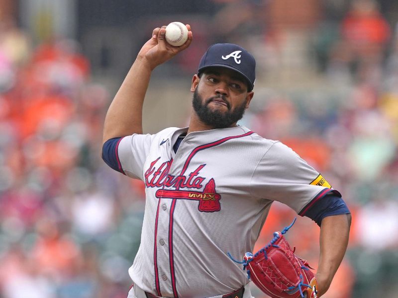 Jun 13, 2024; Baltimore, Maryland, USA; Atlanta Braves pitcher Reynaldo Lopez (40) on the mound in the first inning against the Baltimore Orioles at Oriole Park at Camden Yards. Mandatory Credit: Mitch Stringer-USA TODAY Sports
