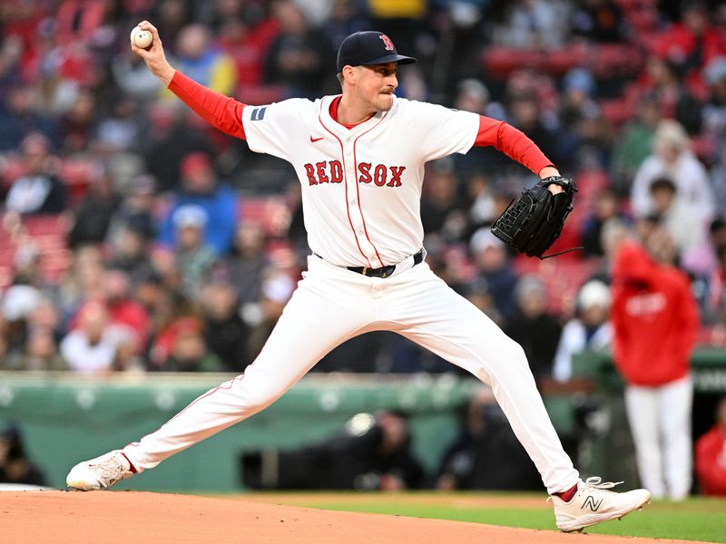 Apr 30, 2024; Boston, Massachusetts, USA; Boston Red Sox pitcher Cooper Criswell (64) pitches against the San Francisco Giants during the first inning at Fenway Park. Mandatory Credit: Brian Fluharty-USA TODAY Sports