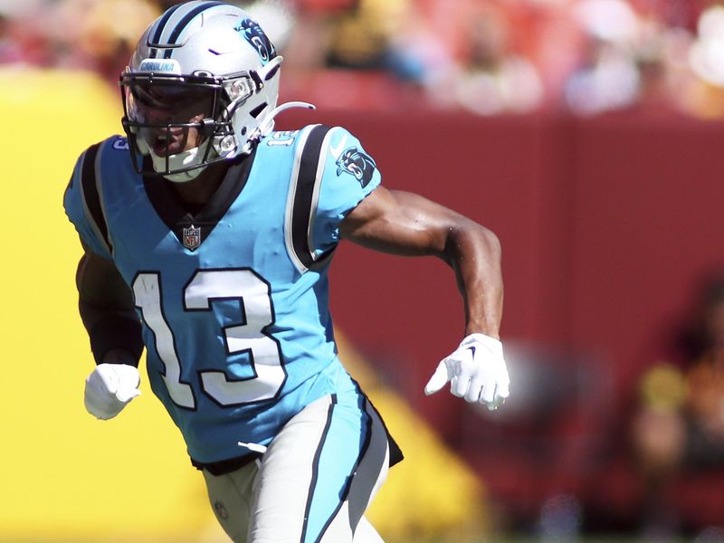 Carolina Panthers wide receiver Ra'Shaun Henry (13) runs during an NFL football game against the Washington Commanders, Saturday, Aug. 13, 2022 in Landover. (AP Photo/Daniel Kucin Jr.)