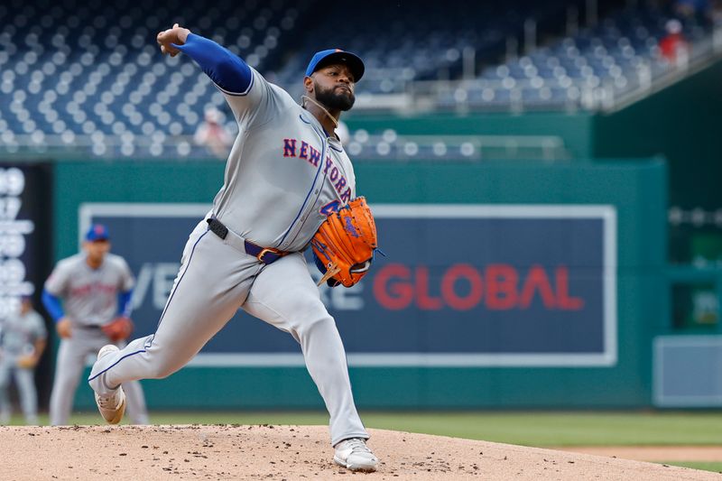 Jun 5, 2024; Washington, District of Columbia, USA; New York Mets starting pitcher Luis Severino (40) pitches against the Washington Nationals during the first inning at Nationals Park. Mandatory Credit: Geoff Burke-USA TODAY Sports