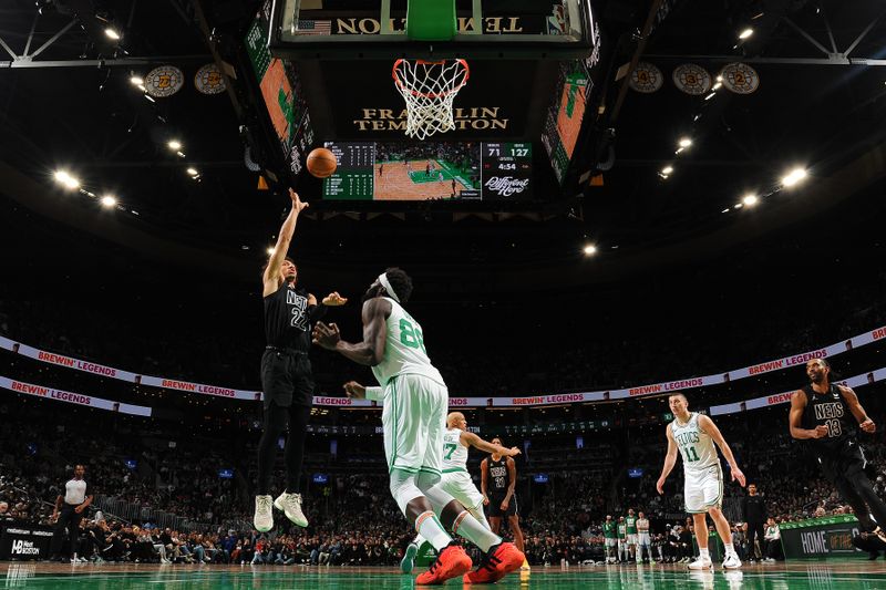 BOSTON, MA - FEBRUARY 14: Jalen Wilson #22 of the Brooklyn Nets drives to the basket during the game against the Boston Celtics on February 14, 2024 at the TD Garden in Boston, Massachusetts. NOTE TO USER: User expressly acknowledges and agrees that, by downloading and or using this photograph, User is consenting to the terms and conditions of the Getty Images License Agreement. Mandatory Copyright Notice: Copyright 2024 NBAE  (Photo by Brian Babineau/NBAE via Getty Images)