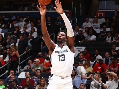 WASHINGTON, DC -? OCTOBER 28: Jaren Jackson Jr. #13 of the Memphis Grizzlies shoots a three point basket during the game against the Washington Wizards on October 28, 2023 at Capital One Arena in Washington, DC. NOTE TO USER: User expressly acknowledges and agrees that, by downloading and or using this Photograph, user is consenting to the terms and conditions of the Getty Images License Agreement. Mandatory Copyright Notice: Copyright 2023 NBAE (Photo by Kenny Giarla/NBAE via Getty Images)