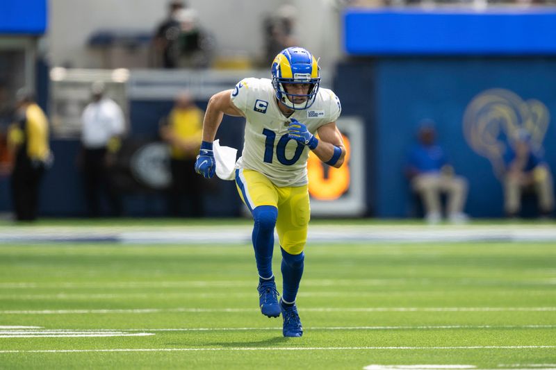 Los Angeles Rams wide receiver Cooper Kupp (10) runs during an NFL football game against the Atlanta Falcons Sunday, Sept. 18, 2022, in Inglewood, Calif. (AP Photo/Kyusung Gong)