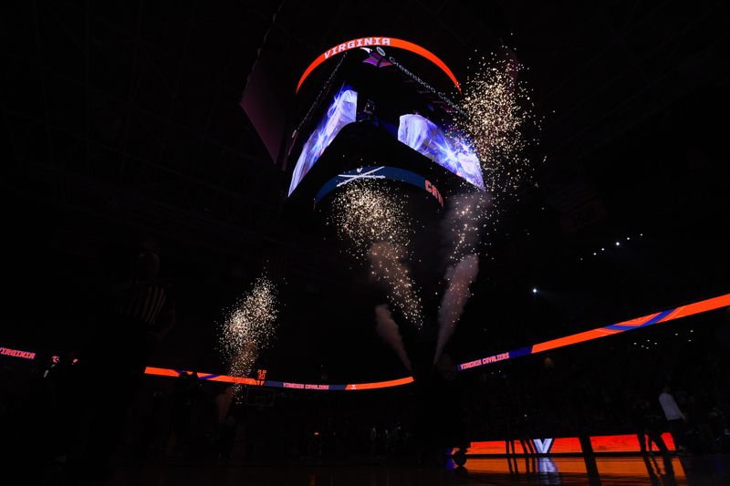 Mar 11, 2023; Greensboro, NC, USA;  Virginia Cavaliers players players are introduced before the Championship game of the ACC Tournament at Greensboro Coliseum. Mandatory Credit: Bob Donnan-USA TODAY Sports