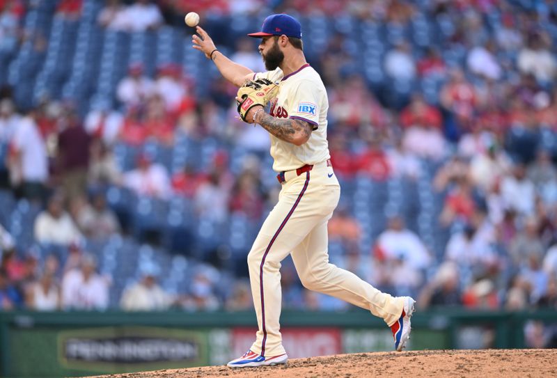 Aug 28, 2024; Philadelphia, Pennsylvania, USA; Philadelphia Phillies outfielder Weston Wilson (37) throws a pitch against the Houston Astros in the ninth inning at Citizens Bank Park. Mandatory Credit: Kyle Ross-USA TODAY Sports