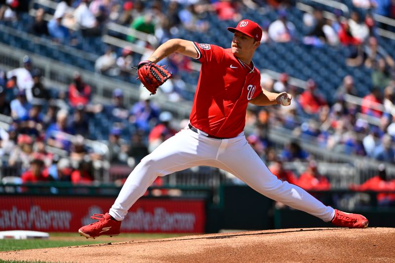 Apr 27, 2025; Washington, District of Columbia, USA; New York Mets relief pitcher Jose Butto (70) throws to the New York Mets during the first inning at Nationals Park. Mandatory Credit: Brad Mills-Imagn Images