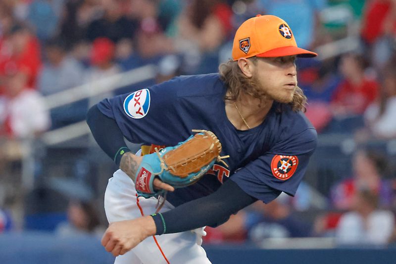 Mar 15, 2024; West Palm Beach, Florida, USA; Houston Astros relief pitcher Josh Hader (71) throws a pitch during the fifth inning against the Philadelphia Phillies at The Ballpark of the Palm Beaches. Mandatory Credit: Reinhold Matay-USA TODAY Sports