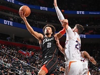 DETROIT, MI - NOVEMBER 5: Cade Cunningham #2 of the Detroit Pistons shoots the ball during the game against the Phoenix Suns on November 5, 2023 at Little Caesars Arena in Detroit, Michigan. NOTE TO USER: User expressly acknowledges and agrees that, by downloading and/or using this photograph, User is consenting to the terms and conditions of the Getty Images License Agreement. Mandatory Copyright Notice: Copyright 2023 NBAE (Photo by Chris Schwegler/NBAE via Getty Images)