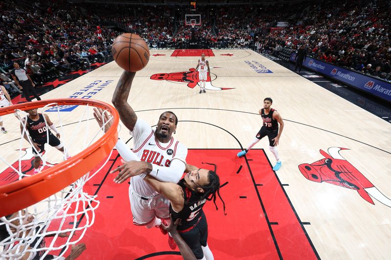 CHICAGO, IL - MARCH 18:  Andre Drummond #3 of the Chicago Bulls drives to the basket during the game against the Portland Trail Blazers on March 18, 2024 at United Center in Chicago, Illinois. NOTE TO USER: User expressly acknowledges and agrees that, by downloading and or using this photograph, User is consenting to the terms and conditions of the Getty Images License Agreement. Mandatory Copyright Notice: Copyright 2024 NBAE (Photo by Jeff Haynes/NBAE via Getty Images)