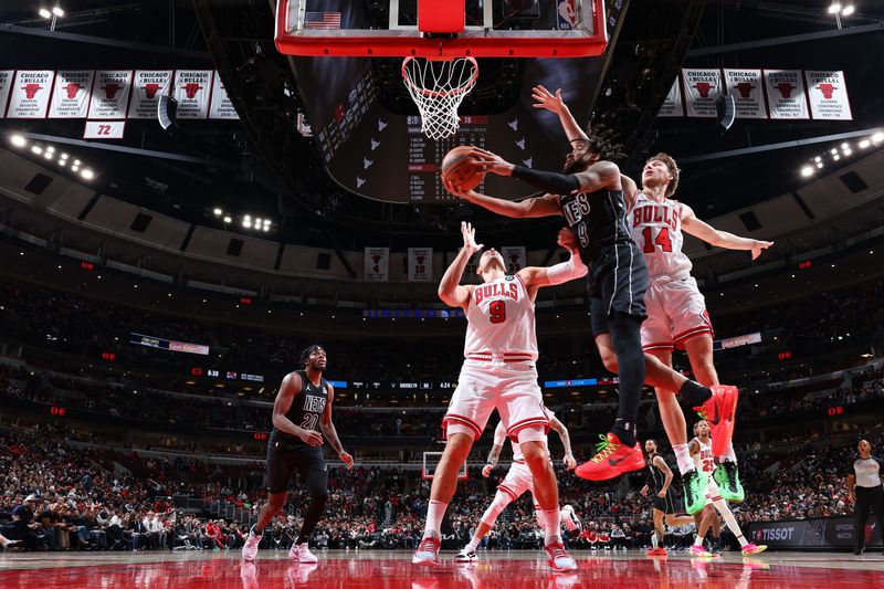 CHICAGO, IL - DECEMBER 2: Trendon Watford #9 of the Brooklyn Nets drives to the basket during the game against the Chicago Bulls on December 2, 2024 at United Center in Chicago, Illinois. NOTE TO USER: User expressly acknowledges and agrees that, by downloading and or using this photograph, User is consenting to the terms and conditions of the Getty Images License Agreement. Mandatory Copyright Notice: Copyright 2024 NBAE (Photo by Jeff Haynes/NBAE via Getty Images)