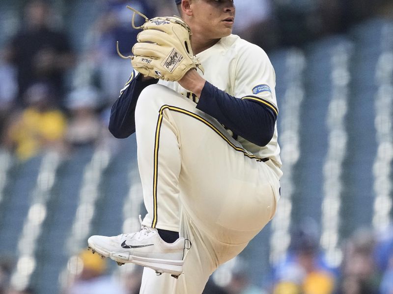 Jul 10, 2024; Milwaukee, Wisconsin, USA;  Milwaukee Brewers pitcher Tobias Myers (36) throws a pitch during the first inning against the Pittsburgh Pirates at American Family Field. Mandatory Credit: Jeff Hanisch-USA TODAY Sports