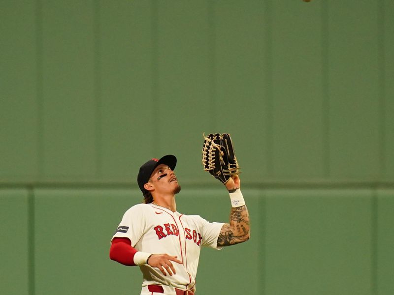 Jun 13, 2024; Boston, Massachusetts, USA; Boston Red Sox left fielder Darren Duran (16) makes the play against the Philadelphia Phillies in the sixth inning at Fenway Park. Mandatory Credit: David Butler II-USA TODAY Sports