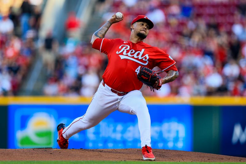 Jul 10, 2024; Cincinnati, Ohio, USA; Cincinnati Reds starting pitcher Frankie Montas (47) pitches against the Colorado Rockies in the first inning at Great American Ball Park. Mandatory Credit: Katie Stratman-USA TODAY Sports