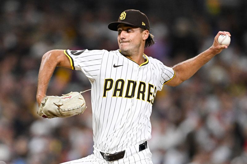Sep 10, 2025; San Diego, California, USA; San Diego Padres starting pitcher Kyle Hart (68) delivers during the eighth inning against the Cincinnati Reds at Petco Park. Mandatory Credit: Denis Poroy-Imagn Images