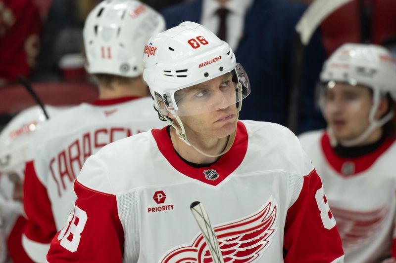 Dec 5, 2024; Ottawa, Ontario, CAN;  Detroit Red Wings right wing Patrick Kane (88) skates in the second period against the Ottawa Senators at the Canadian Tire Centre. Mandatory Credit: Marc DesRosiers-Imagn Images