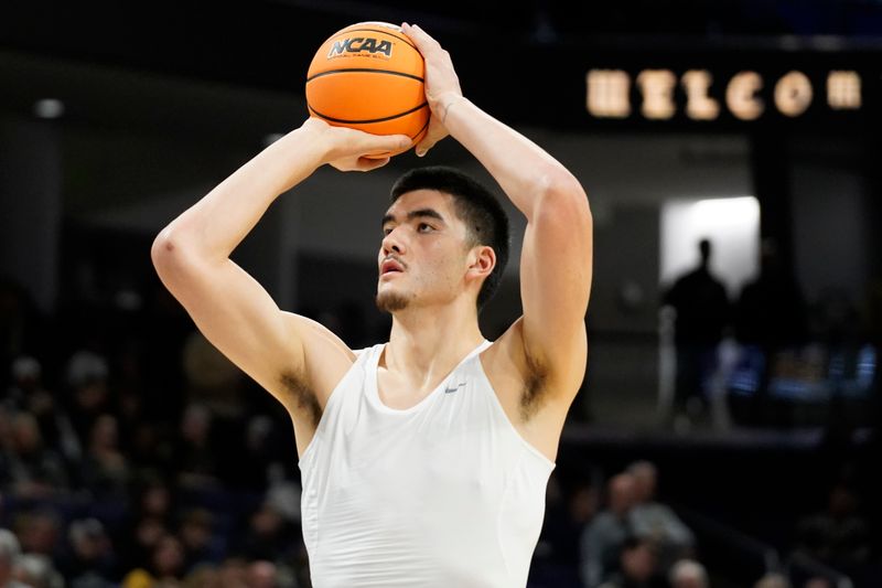 Dec 1, 2023; Evanston, Illinois, USA; Purdue Boilermakers center Zach Edey (15) warms up before the game against the Northwestern Wildcats at Welsh-Ryan Arena. Mandatory Credit: David Banks-USA TODAY Sports