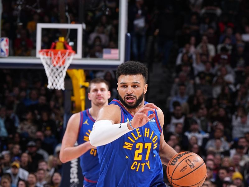 DENVER, CO - JANUARY 5: Jamal Murray #27 of the Denver Nuggets dribbles the ball during the game against the Orlando Magic on January 5, 2024 at the Ball Arena in Denver, Colorado. NOTE TO USER: User expressly acknowledges and agrees that, by downloading and/or using this Photograph, user is consenting to the terms and conditions of the Getty Images License Agreement. Mandatory Copyright Notice: Copyright 2024 NBAE (Photo by Garrett Ellwood/NBAE via Getty Images)