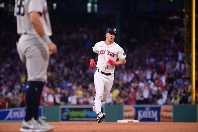 Jul 28, 2024; Boston, Massachusetts, USA; Boston Red Sox left fielder Rob Refsnyder (30) runs out the bases after hitting a home run against the New York Yankees during the fourth inning at Fenway Park. Mandatory Credit: Eric Canha-USA TODAY Sports