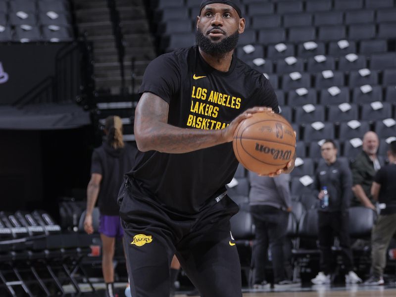 SACRAMENTO, CA - MARCH 13:  LeBron James #23 of the Los Angeles Lakers warms up before the game against the Sacramento Kings on March 13, 2024 at Golden 1 Center in Sacramento, California. NOTE TO USER: User expressly acknowledges and agrees that, by downloading and or using this Photograph, user is consenting to the terms and conditions of the Getty Images License Agreement. Mandatory Copyright Notice: Copyright 2024 NBAE (Photo by Rocky Widner/NBAE via Getty Images)