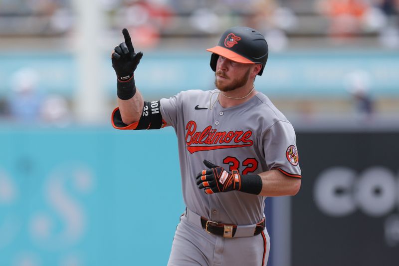 Jul 20, 2025; Tampa, Florida, USA; Baltimore Orioles first baseman Ryan O'Hearn (32) runs the bases after hitting a home run against the Tampa Bay Rays in the sixth inning at George M. Steinbrenner Field. Mandatory Credit: Nathan Ray Seebeck-Imagn Images
