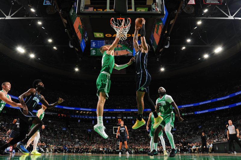 BOSTON, MA - APRIL 23:  Paolo Banchero #5 of the Orlando Magic dunks the ball during the game against the Boston Celtics   during Round 1 Game 2 of the 2025 NBA Playoffs on April 23, 2025 at TD Garden in Boston, Massachusetts. NOTE TO USER: User expressly acknowledges and agrees that, by downloading and/or using this Photograph, user is consenting to the terms and conditions of the Getty Images License Agreement. Mandatory Copyright Notice: Copyright 2025 NBAE (Photo by Brian Babineau/NBAE via Getty Images)