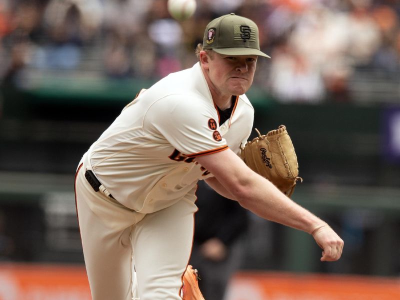 May 20, 2023; San Francisco, California, USA; San Francisco Giants starting pitcher Logan Webb (62) delivers a pitch against the Miami Marlins during the first inning at Oracle Park. Mandatory Credit: D. Ross Cameron-USA TODAY Sports