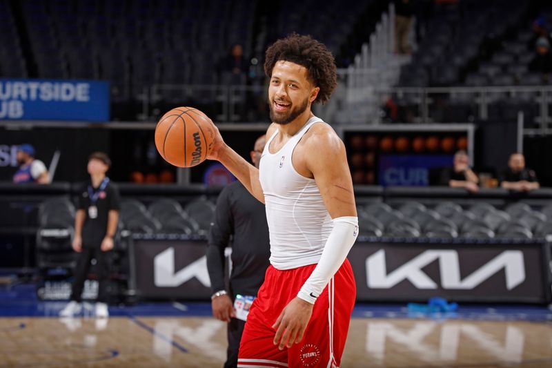 DETROIT, MI - JANUARY 06: Cade Cunningham #2 of the Detroit Pistons warms up before the game against the Portland Trail Blazers on January 06, 2025 at Little Caesars Arena in Detroit, Michigan. NOTE TO USER: User expressly acknowledges and agrees that, by downloading and/or using this photograph, User is consenting to the terms and conditions of the Getty Images License Agreement. Mandatory Copyright Notice: Copyright 2024 NBAE (Photo by Brian Sevald/NBAE via Getty Images)