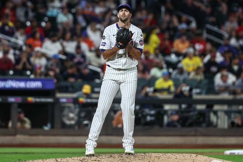 Sep 3, 2024; New York City, New York, USA;  New York Mets starting pitcher David Peterson (23) gets ready to deliver a pitch in the fifth inning against the Boston Red Sox at Citi Field. Mandatory Credit: Wendell Cruz-Imagn Images