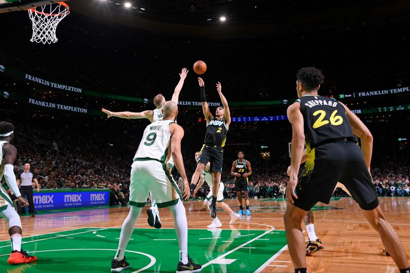 BOSTON, MA - JANUARY 30: Andrew Nembhard #2 of the Indiana Pacers shoots the ball during the game against the Boston Celtics on January 30, 2024 at the TD Garden in Boston, Massachusetts. NOTE TO USER: User expressly acknowledges and agrees that, by downloading and or using this photograph, User is consenting to the terms and conditions of the Getty Images License Agreement. Mandatory Copyright Notice: Copyright 2024 NBAE  (Photo by Brian Babineau/NBAE via Getty Images)