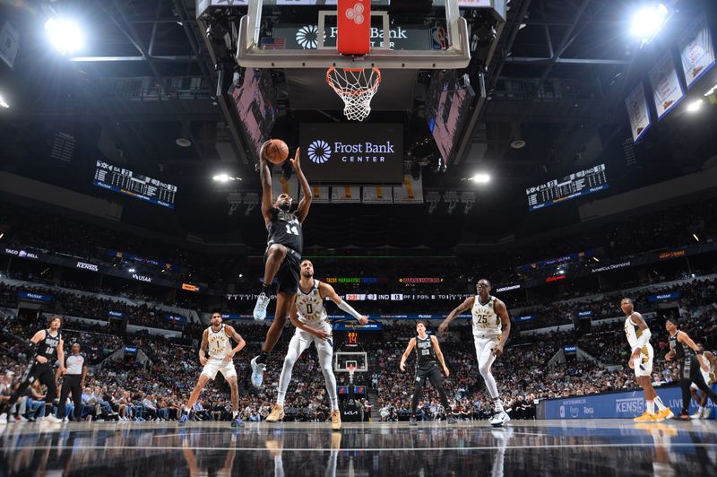 SAN ANTONIO, TX - MARCH 3: Blake Wesley #14 of the San Antonio Spurs drives to the basket during the game against the Indiana Pacers on March 3, 2024 at the Frost Bank Center in San Antonio, Texas. NOTE TO USER: User expressly acknowledges and agrees that, by downloading and or using this photograph, user is consenting to the terms and conditions of the Getty Images License Agreement. Mandatory Copyright Notice: Copyright 2024 NBAE (Photos by Michael Gonzales/NBAE via Getty Images)