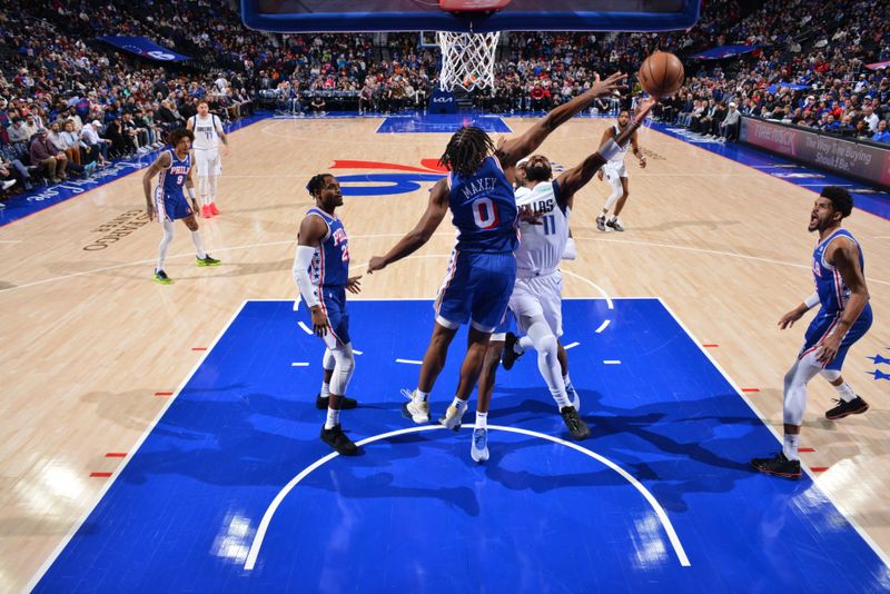 PHILADELPHIA, PA - FEBRUARY 5: Kyrie Irving #11 of the Dallas Mavericks drives to the basket during the game against the Philadelphia 76ers on February 5, 2024 at the Wells Fargo Center in Philadelphia, Pennsylvania NOTE TO USER: User expressly acknowledges and agrees that, by downloading and/or using this Photograph, user is consenting to the terms and conditions of the Getty Images License Agreement. Mandatory Copyright Notice: Copyright 2024 NBAE (Photo by Jesse D. Garrabrant/NBAE via Getty Images)