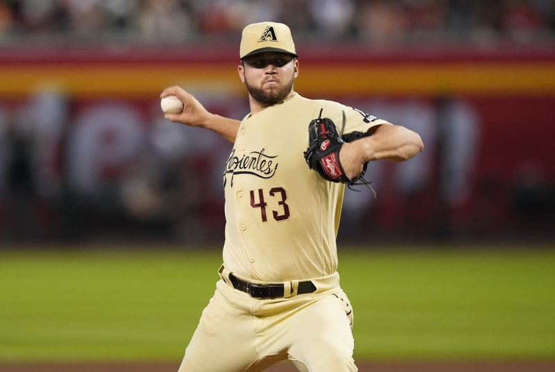 Sep 2, 2023; Phoenix, Arizona, USA; Arizona Diamondbacks starting pitcher Slade Cecconi (43) against the Baltimore Orioles at Chase Field. Mandatory Credit: Joe Camporeale-USA TODAY Sports