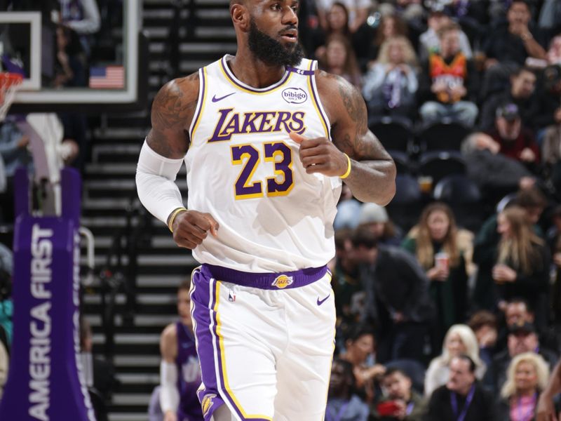 SALT LAKE CITY, UT - DECEMBER 1: LeBron James #23 of the Los Angeles Lakers looks on during the game against the Utah Jazz on December 1, 2024 at Delta Center in Salt Lake City, Utah. NOTE TO USER: User expressly acknowledges and agrees that, by downloading and or using this Photograph, User is consenting to the terms and conditions of the Getty Images License Agreement. Mandatory Copyright Notice: Copyright 2024 NBAE (Photo by Melissa Majchrzak/NBAE via Getty Images)