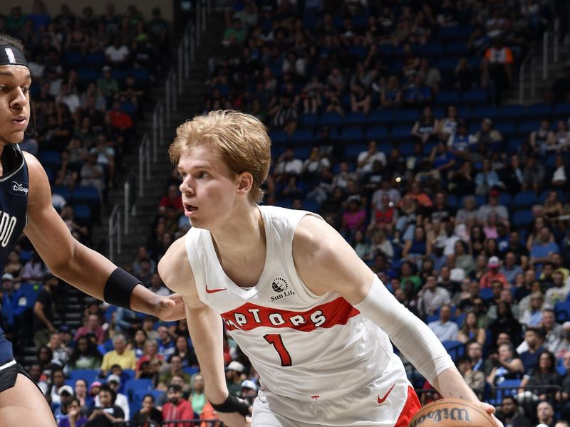 ORLANDO, FL - MARCH 17: Gradey Dick #1 of the Toronto Raptors dribbles the ball during the game against the Orlando Magic on March 17, 2024 at the Kia Center in Orlando, Florida. NOTE TO USER: User expressly acknowledges and agrees that, by downloading and or using this photograph, User is consenting to the terms and conditions of the Getty Images License Agreement. Mandatory Copyright Notice: Copyright 2024 NBAE (Photo by Fernando Medina/NBAE via Getty Images)