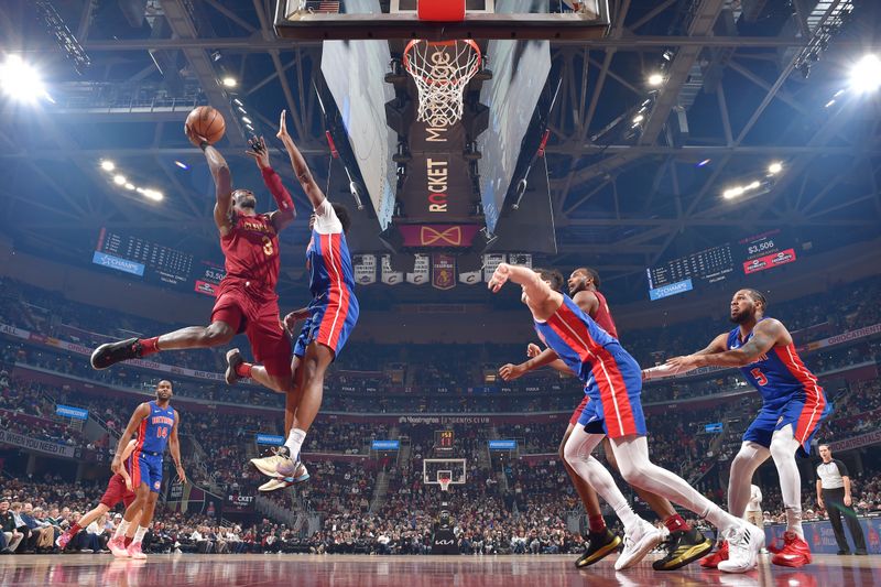 CLEVELAND, OH - JANUARY 31:  Caris LeVert #3 of the Cleveland Cavaliers shoots the ball during the game against the Detroit Pistons on January 31, 2024 at Rocket Mortgage FieldHouse in Cleveland, Ohio. NOTE TO USER: User expressly acknowledges and agrees that, by downloading and/or using this Photograph, user is consenting to the terms and conditions of the Getty Images License Agreement. Mandatory Copyright Notice: Copyright 2024 NBAE (Photo by David Liam Kyle/NBAE via Getty Images)