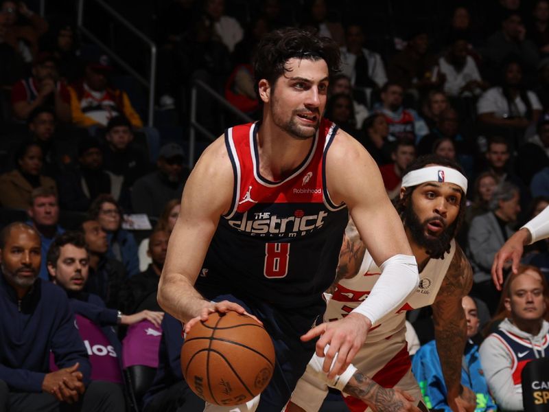 WASHINGTON, DC -? MARCH 23:  Deni Avdija #8 of the Washington Wizards goes to the basket during the game on March 23, 2024 at Capital One Arena in Washington, DC. NOTE TO USER: User expressly acknowledges and agrees that, by downloading and or using this Photograph, user is consenting to the terms and conditions of the Getty Images License Agreement. Mandatory Copyright Notice: Copyright 2024 NBAE (Photo by Stephen Gosling/NBAE via Getty Images)