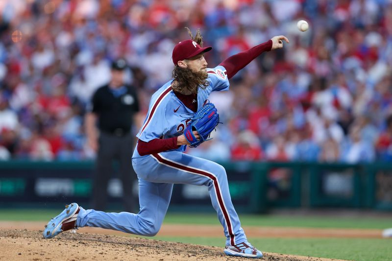 Jul 11, 2024; Philadelphia, Pennsylvania, USA; Philadelphia Phillies pitcher Matt Strahm (25) throws a pitch during the seventh inning against the Los Angeles Dodgers at Citizens Bank Park. Mandatory Credit: Bill Streicher-USA TODAY Sports