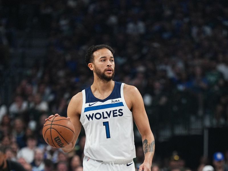 DALLAS, TX - MAY 26: Kyle Anderson #1 of the Minnesota Timberwolves handles the ball during the game  against the Dallas Mavericks during Game 3 of the Western Conference Finals of the 2024 NBA Playoffs on May 26, 2024 at the American Airlines Center in Dallas, Texas. NOTE TO USER: User expressly acknowledges and agrees that, by downloading and or using this photograph, User is consenting to the terms and conditions of the Getty Images License Agreement. Mandatory Copyright Notice: Copyright 2024 NBAE (Photo by Glenn James/NBAE via Getty Images)