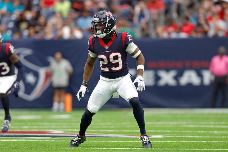 Houston Texans safety M.J. Stewart (29) in action during an NFL preseason football game against the Miami Dolphins, Saturday, Aug. 19, 2023, in Houston. (AP Photo/Tyler Kaufman)