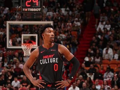 MIAMI, FL - DECEMBER 16: Josh Richardson #0 of the Miami Heat looks on during the game against the Chicago Bulls on December 16, 2023 at Kaseya Center in Miami, Florida. NOTE TO USER: User expressly acknowledges and agrees that, by downloading and or using this Photograph, user is consenting to the terms and conditions of the Getty Images License Agreement. Mandatory Copyright Notice: Copyright 2023 NBAE (Photo by Issac Baldizon/NBAE via Getty Images)