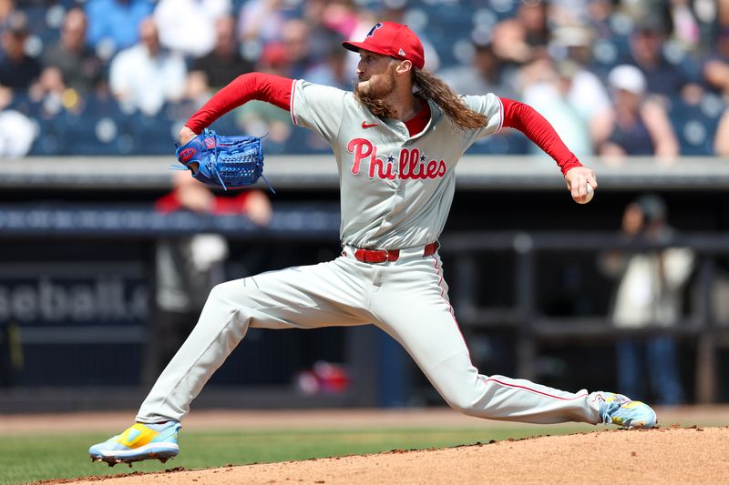 Mar 18, 2024; Tampa, Florida, USA;  Philadelphia Phillies relief pitcher Matt Strahm (25) throws a pitch against the New York Yankees in the first inning at George M. Steinbrenner Field. Mandatory Credit: Nathan Ray Seebeck-USA TODAY Sports