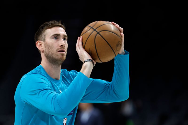 CHARLOTTE, NORTH CAROLINA - DECEMBER 29: Gordon Hayward #20 of the Charlotte Hornets warms up prior to the game against the Oklahoma City Thunder at Spectrum Center on December 29, 2022 in Charlotte, North Carolina. NOTE TO USER: User expressly acknowledges and agrees that, by downloading and or using this photograph, User is consenting to the terms and conditions of the Getty Images License Agreement. (Photo by Jared C. Tilton/Getty Images)