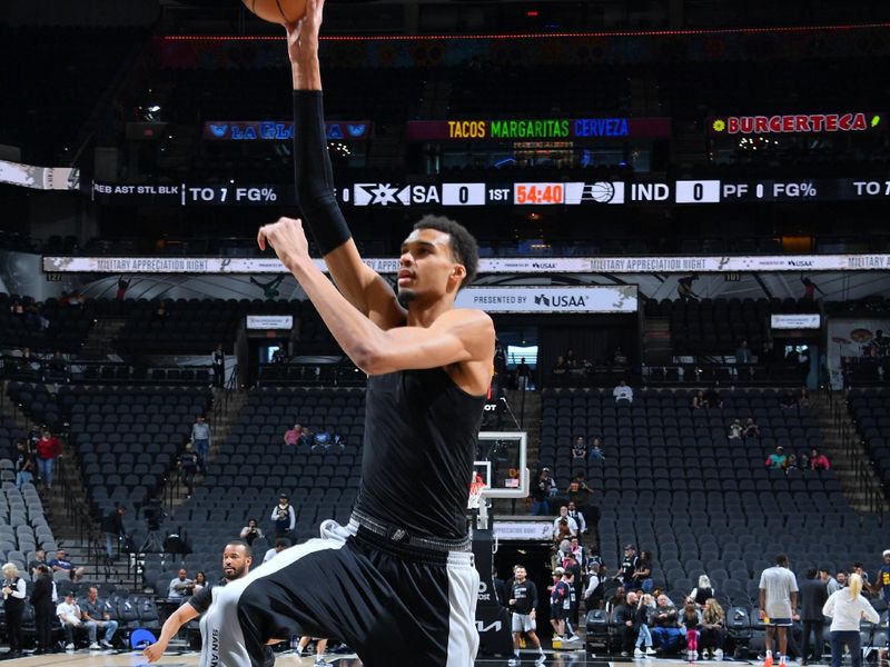 SAN ANTONIO, TX - MARCH 3: Victor Wembanyama #1 of the San Antonio Spurs warms up before the game against the Indiana Pacers on March 3, 2024 at the Frost Bank Center in San Antonio, Texas. NOTE TO USER: User expressly acknowledges and agrees that, by downloading and or using this photograph, user is consenting to the terms and conditions of the Getty Images License Agreement. Mandatory Copyright Notice: Copyright 2024 NBAE (Photos by Michael Gonzales/NBAE via Getty Images)