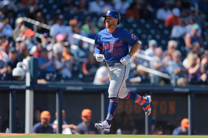 Mar 11, 2025; West Palm Beach, Florida, USA; New York Mets shortstop Donovan Walton (83) circles the bases after hitting a grand slam against the Houston Astros during the seventh inning at CACTI Park of the Palm Beaches. Mandatory Credit: Sam Navarro-Imagn Images