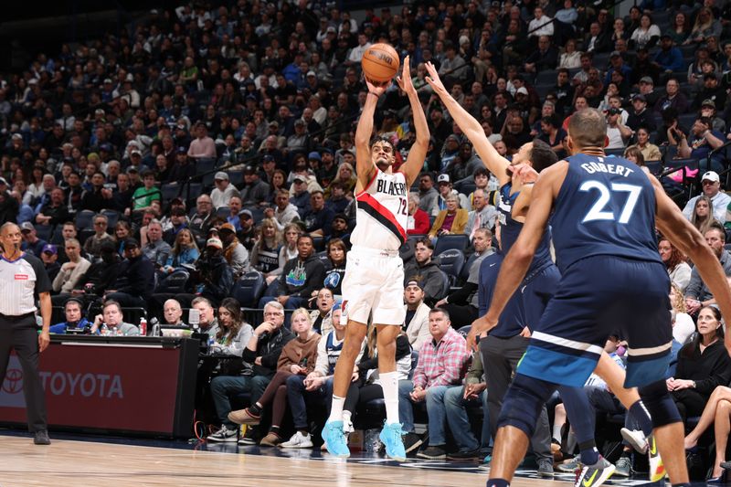 MINNEAPOLIS, MN -  MARCH 4: Rayan Rupert #72 of the Portland Trail Blazers shoots the ball during the game against the Minnesota Timberwolves on March 4, 2024 at Target Center in Minneapolis, Minnesota. NOTE TO USER: User expressly acknowledges and agrees that, by downloading and or using this Photograph, user is consenting to the terms and conditions of the Getty Images License Agreement. Mandatory Copyright Notice: Copyright 2024 NBAE (Photo by David Sherman/NBAE via Getty Images)