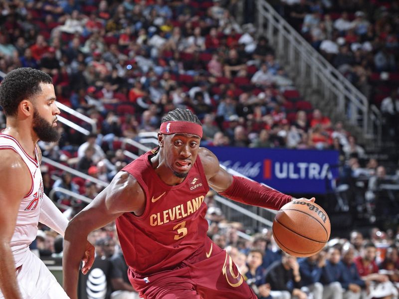 HOUSTON, TX - MARCH 16:  Caris LeVert #3 of the Cleveland Cavaliers dribbles the ball during the game against the Houston Rockets on March 16, 2023 at the Toyota Center in Houston, Texas. NOTE TO USER: User expressly acknowledges and agrees that, by downloading and or using this photograph, User is consenting to the terms and conditions of the Getty Images License Agreement. Mandatory Copyright Notice: Copyright 2024 NBAE (Photo by Logan Riely/NBAE via Getty Images)